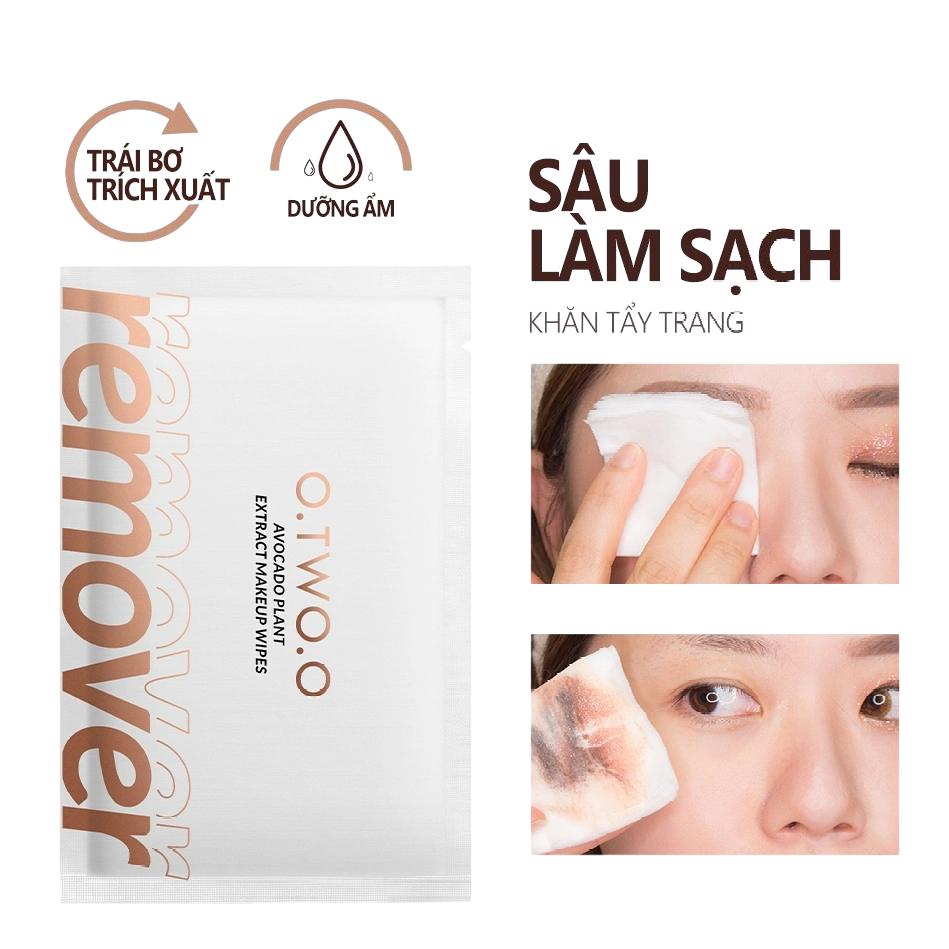 Khăn giấy ướt tẩy trang O.TWO.O Remover chiết xuất trái bơ dịu nhẹ