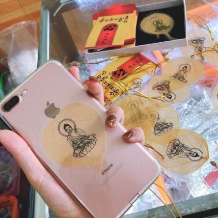 Lá bồ đề dát vàng bình an hình Phật ảnh 6