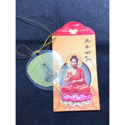 Lá bồ đề dát vàng bình an hình Phật ảnh 4