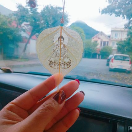Lá bồ đề dát vàng bình an hình Phật ảnh 9