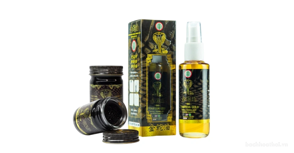 Dầu rắn hổ mang Tonphor Gold Herbal Body Massage Black Oil Thái Lan