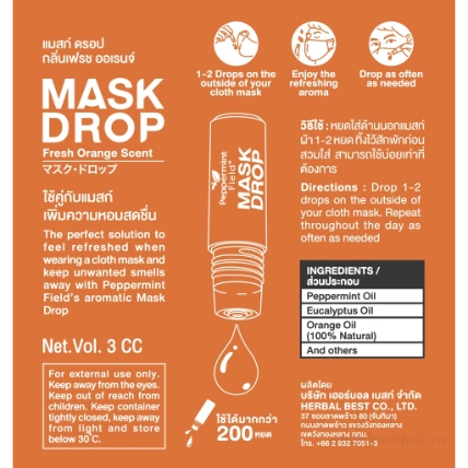 Tinh dầu bạc hà thông mũi khử mùi khẩu trang Peppermint Field Mask Drop Fresh Orange Scent ảnh 3