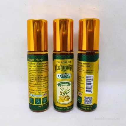 Dầu gió lăn thảo dược gừng nghệ Yellow Oil Green Herb Thái Lan  ảnh 6