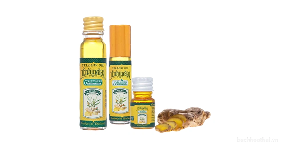 Dầu gió lăn thảo dược gừng nghệ Yellow Oil Green Herb Thái Lan