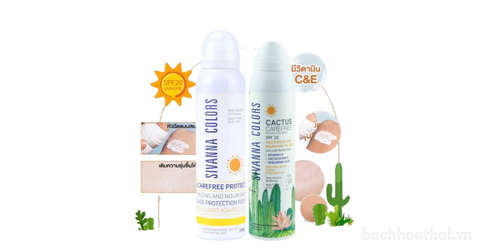 Xịt chống nắng nâng tone da Sivanna Colors Cactus Carefree Protection Spray 150ml