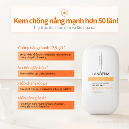 Kem chống nắng nâng tone Lanbena SPF 50+ PA+++ dành cho da nhạy cảm  ảnh 6