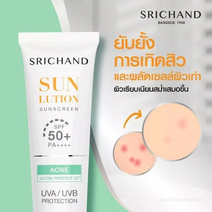 Kem chống nắng kiềm dầu ngừa mụn Srichand SunLution Sunscreen Anti Acne Ultra Protect X3  ảnh 9