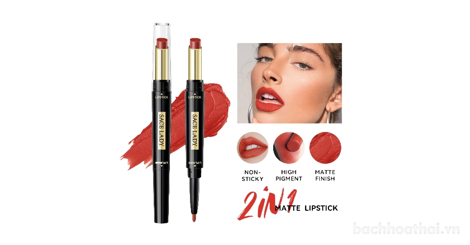 Son lì son lót (chì kẻ môi) Sace Lady Matte Finish 2 in 1 Matte Lipstick Lipliner