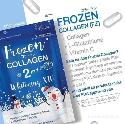 Viên uống Frozen Collagen 2 in 1 Whitening X10 60 viên bổ xung Collagen L-Glutathione và các dưỡng chất ảnh 5