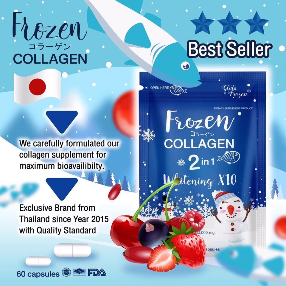 Viên uống trắng da trị nám mụn Frozen Collagen 2 in 1 Whitening X10
