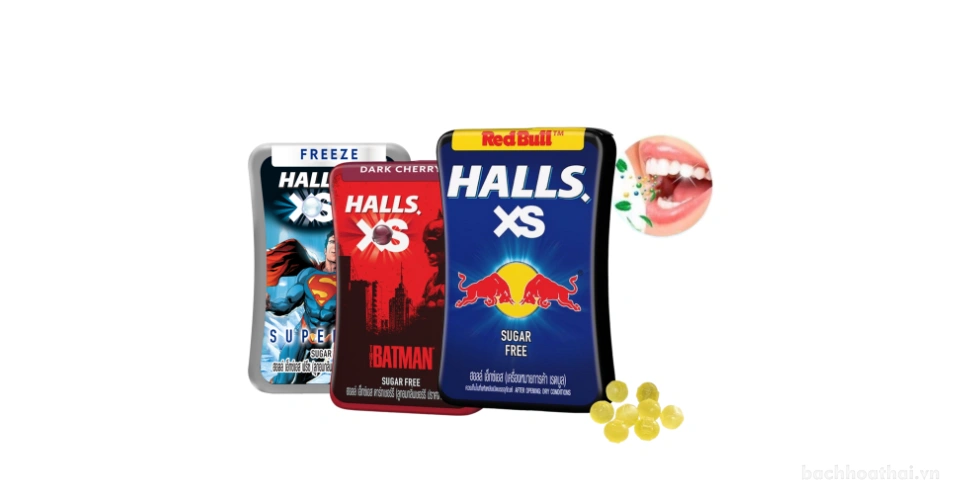 Kẹo ngậm thơm miệng Halls XS vị Red Bull Thái Lan