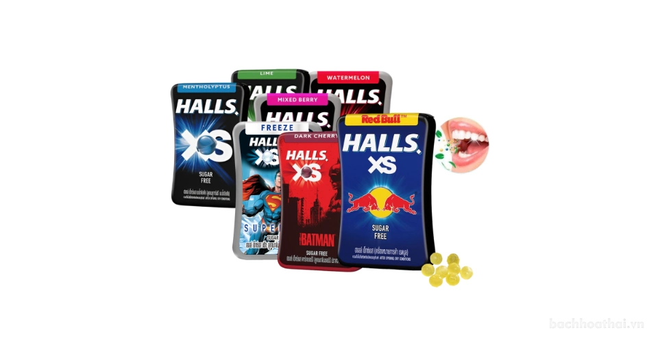 Kẹo ngậm thơm miệng Halls XS vị Red Bull Thái Lan
