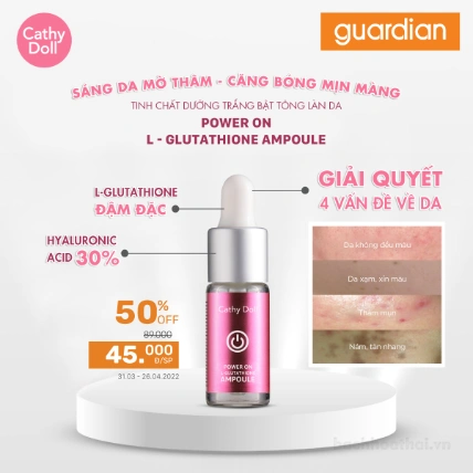 Serum dưỡng trắng da loại bỏ đốm đen sẹo mụn Cathy Doll Power On L-Glutathione Ampoule Thái Lan ảnh 7