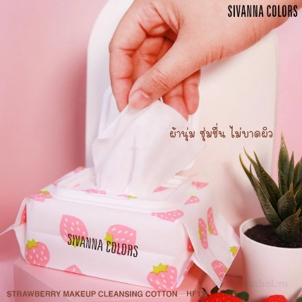 Khăn ướt tẩy trang Sivanna Colors Strawberry Makeup Cleansing Cotton ảnh 7