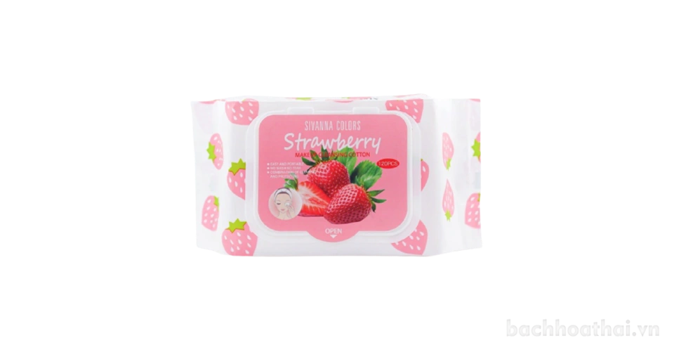 Khăn ướt tẩy trang Sivanna Colors Strawberry Makeup Cleansing Cotton