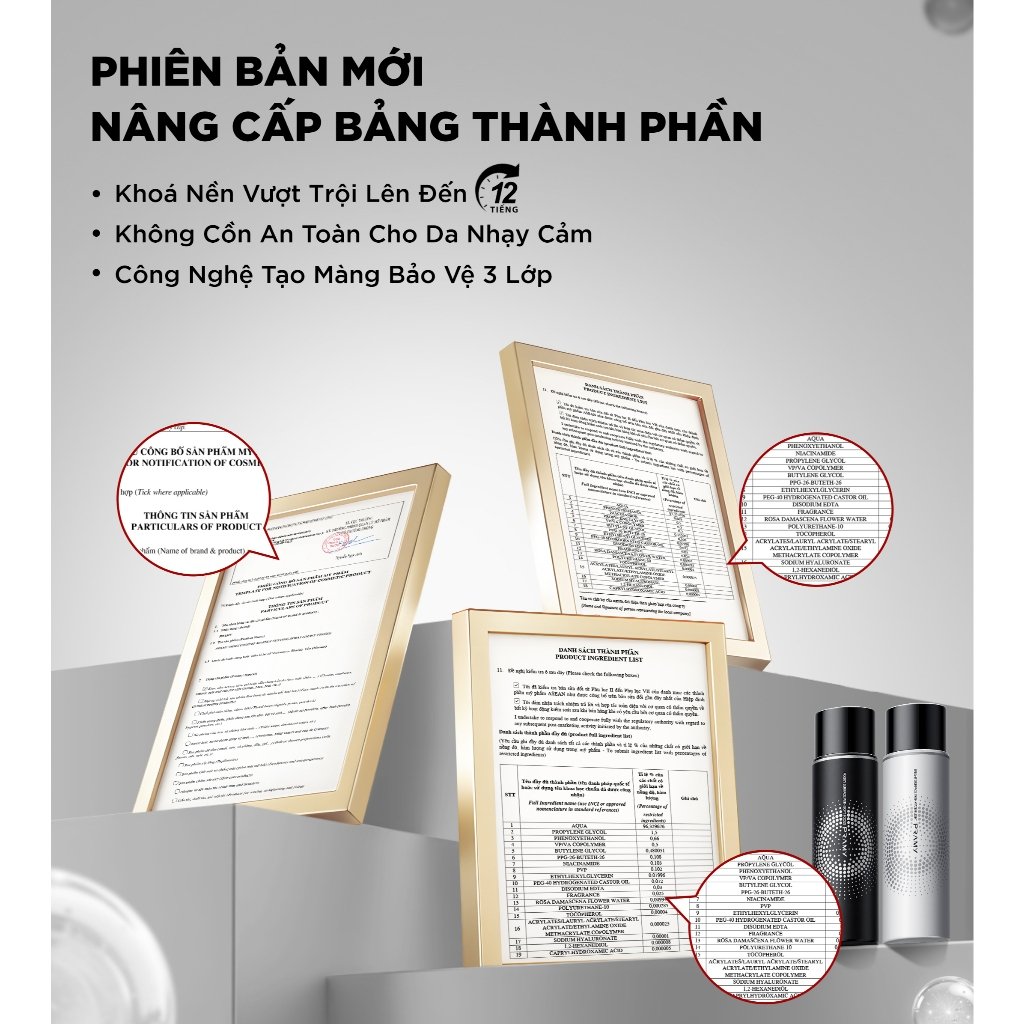 chai Pramy Setting Spray 100ml đặt trên nền trắng tối giản, ánh sáng studio dịu