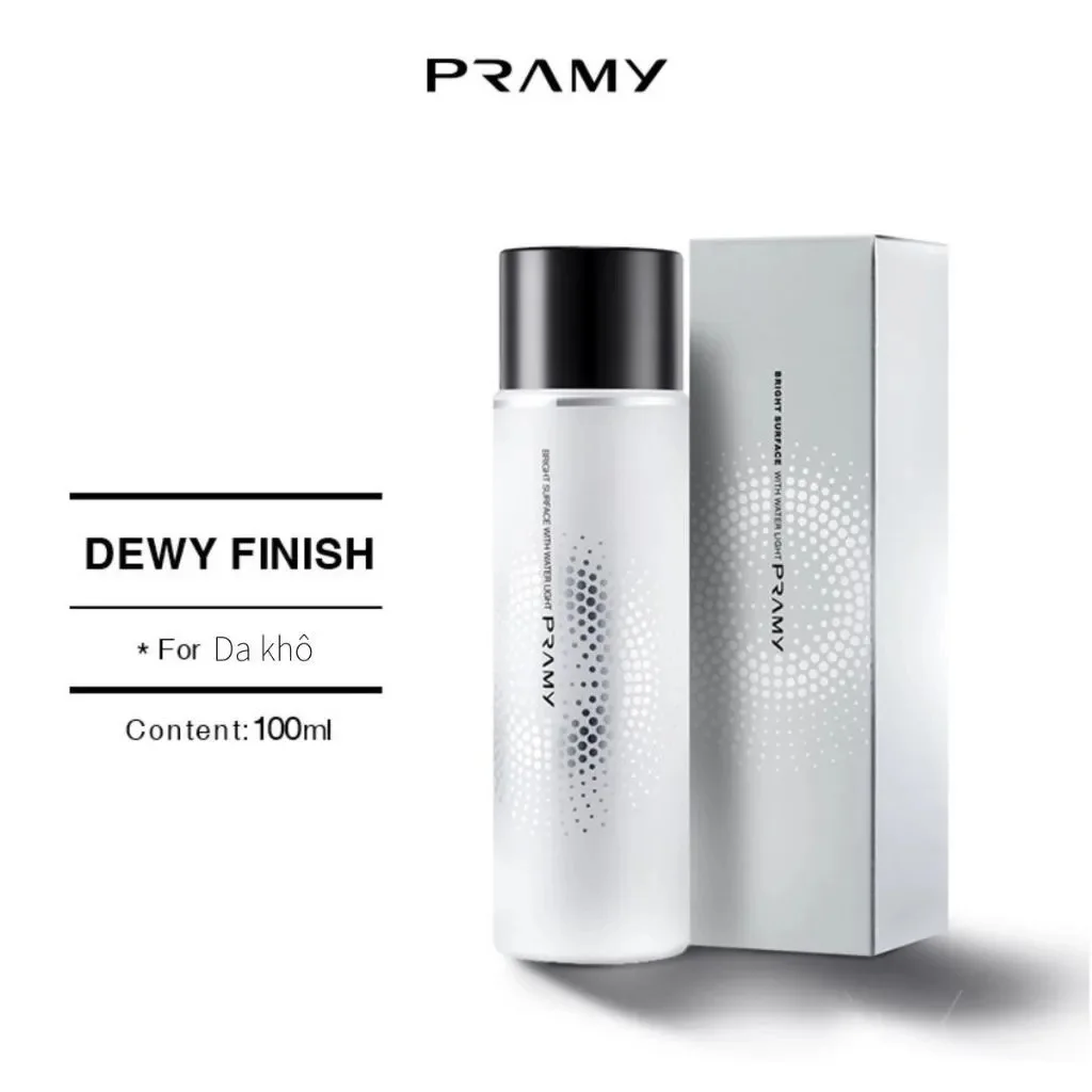 Xịt khóa nền Pramy chai trắng Dewy Finish căng bóng cấp ẩm cho da khô