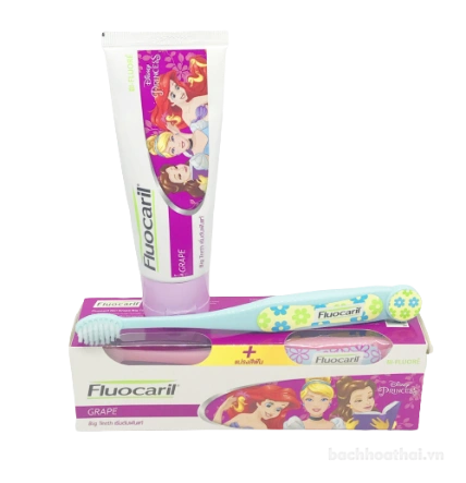 Kem đánh răng trẻ em Fluocaril Girls Big Teeth Grape Flavour (tặng kèm bàn chải đánh răng trong hộp) ảnh 1