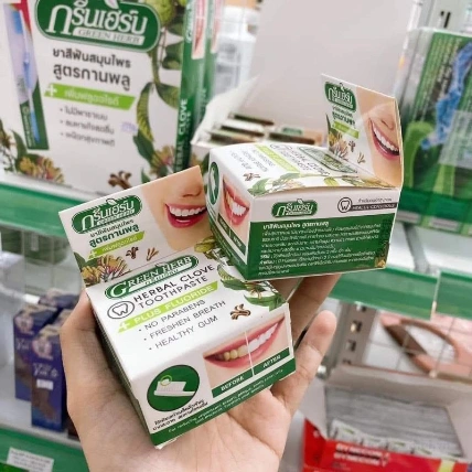 Bột tẩy trắng răng Green Herb Herbal Clove Toothpaste Thái Lan hương dừa và đinh hương   ảnh 10