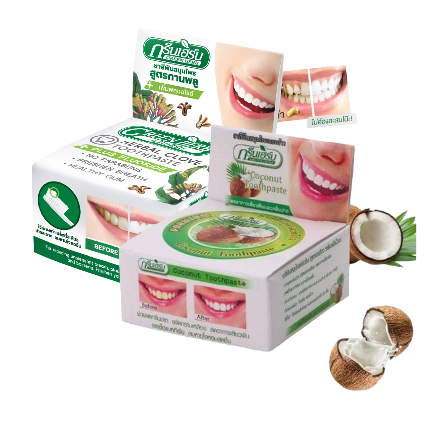 Bột tẩy trắng răng Green Herb Herbal Clove Toothpaste Thái Lan hương dừa và đinh hương