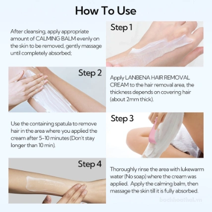 Set kem tẩy lông và dưỡng ẩm và phục hồi da Lanbena Hair Removal Cream Set ảnh 14