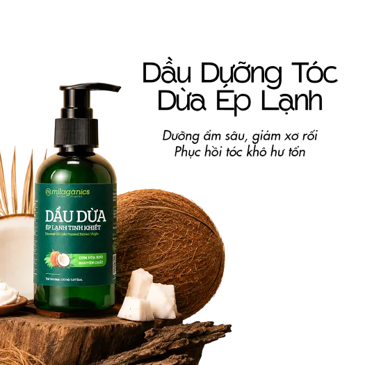 Ảnh sản phẩm Dầu dừa ép Lạnh MILAGANICS Coconut Oil giảm xơ rối, dày mượt 1