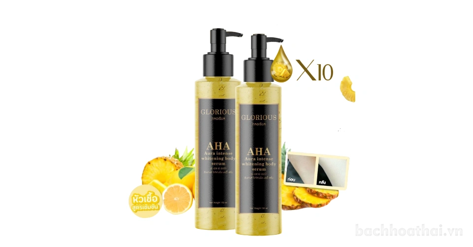 Gel kích trắng dưỡng ẩm Glorious AHA Aura intense whitening body serum 150ml