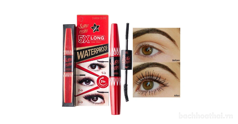 Mascara sợi carbon nối dài mi 5 lần Sivanna Super Model 5X Long Waterproof HF893