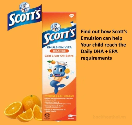 Siro SCOTT'S Emulsion Vita giúp trẻ ăn ngon ngăn còi xương Thái Lan ảnh 2