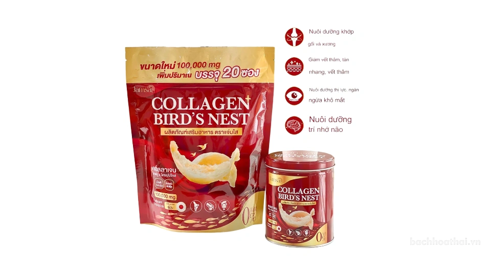 Bột uống Jamsai Collagen Bird’s Nest tổ yến chống lão hóa, cải thiện chức năng xương khớp, da, mắt