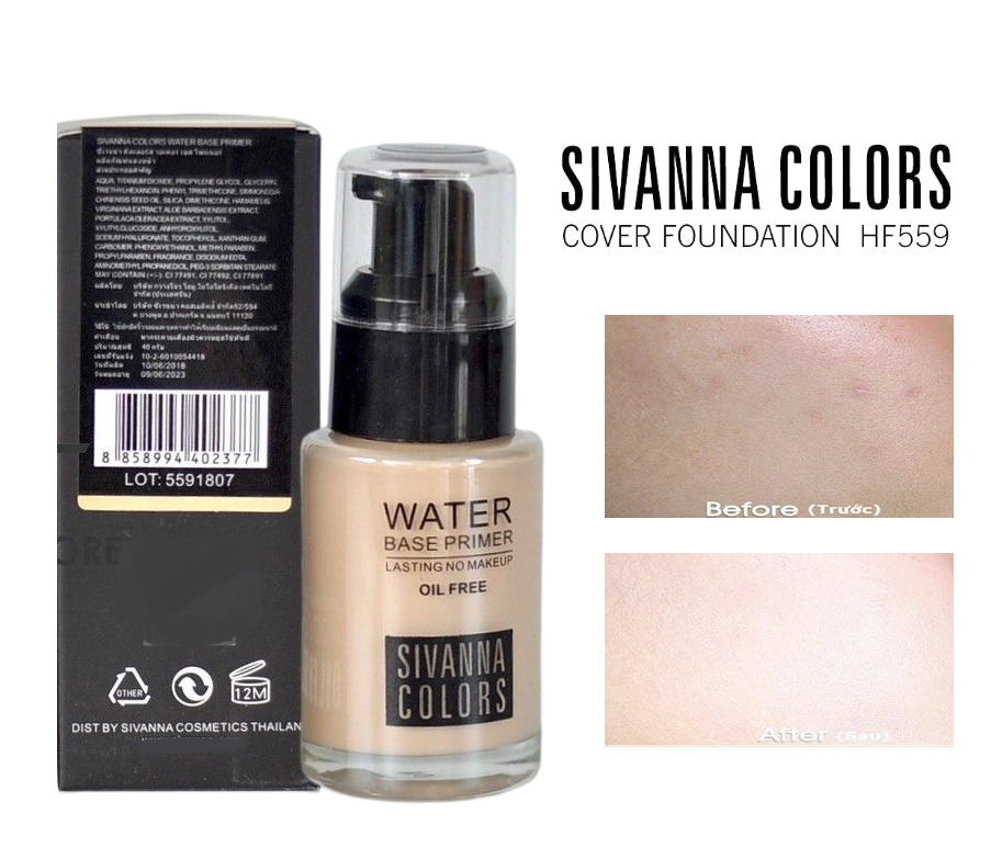 Kem lót nền chống nước che khuyết điểm Sivanna Color Water Base Primer Oil Free SPF 15