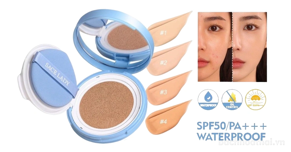 Phấn nước BB Cushion kiềm dầu chống nước, chống nắng SACE LADY Lasting Waterproof SPF 50