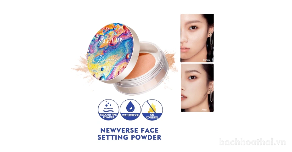 Phấn phủ kiềm dầu, chống thấm, lâu trôi Sace Lady Newverse Face Setting Powder